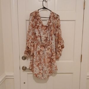 Blush Floral Mini Dress in Brown and Cream